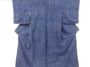 アンティーク　絣格子模様織り出し手織り紬着物